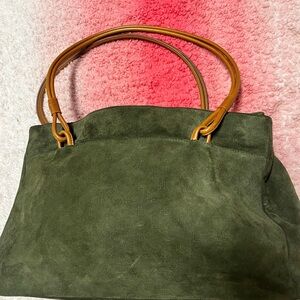 Ralph Lauren Olive Green Suede Tote with Tan Leather Handles